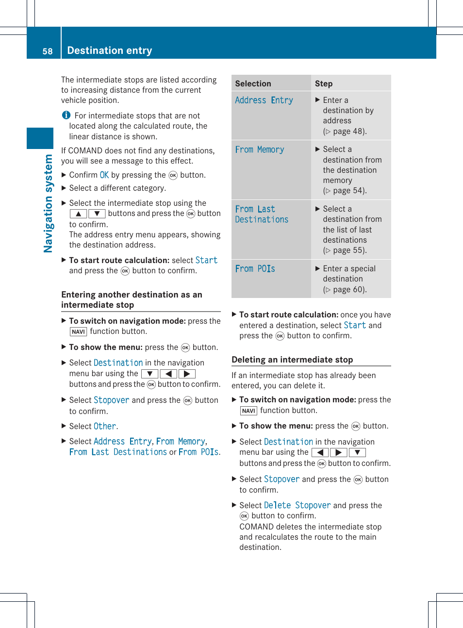 Navigatio n syste m, Destination entry | Mercedes-Benz CLS-Class 2011 COMAND Manual User Manual | Page 60 / 214