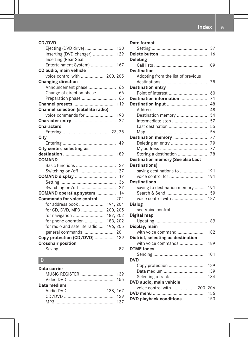 Index | Mercedes-Benz CLS-Class 2011 COMAND Manual User Manual | Page 7 / 214