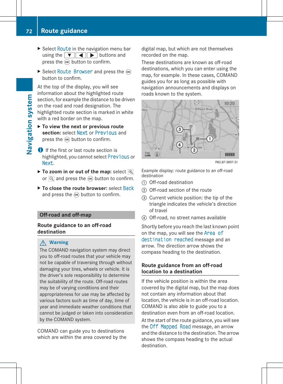 Na vigation system, Route guidance | Mercedes-Benz CLS-Class 2011 COMAND Manual User Manual | Page 74 / 214