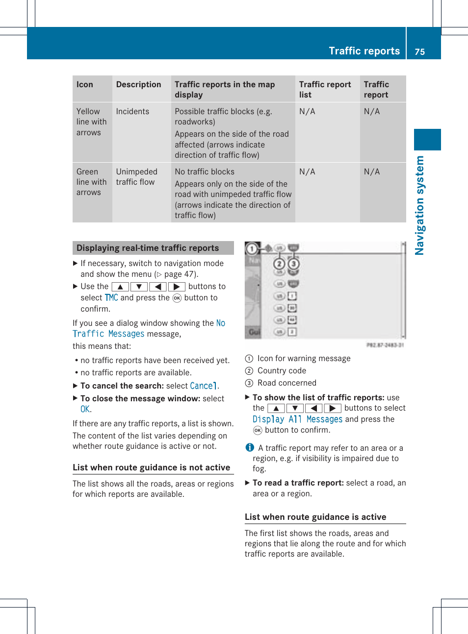 Na vigation system, Traffic reports | Mercedes-Benz CLS-Class 2011 COMAND Manual User Manual | Page 77 / 214