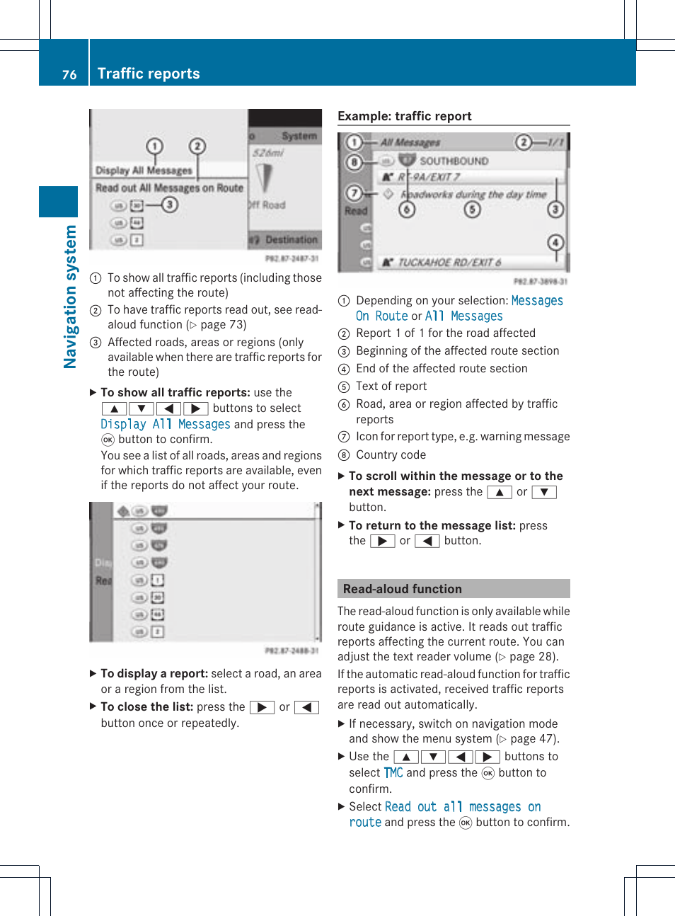 Na vigation system, Traffic reports | Mercedes-Benz CLS-Class 2011 COMAND Manual User Manual | Page 78 / 214