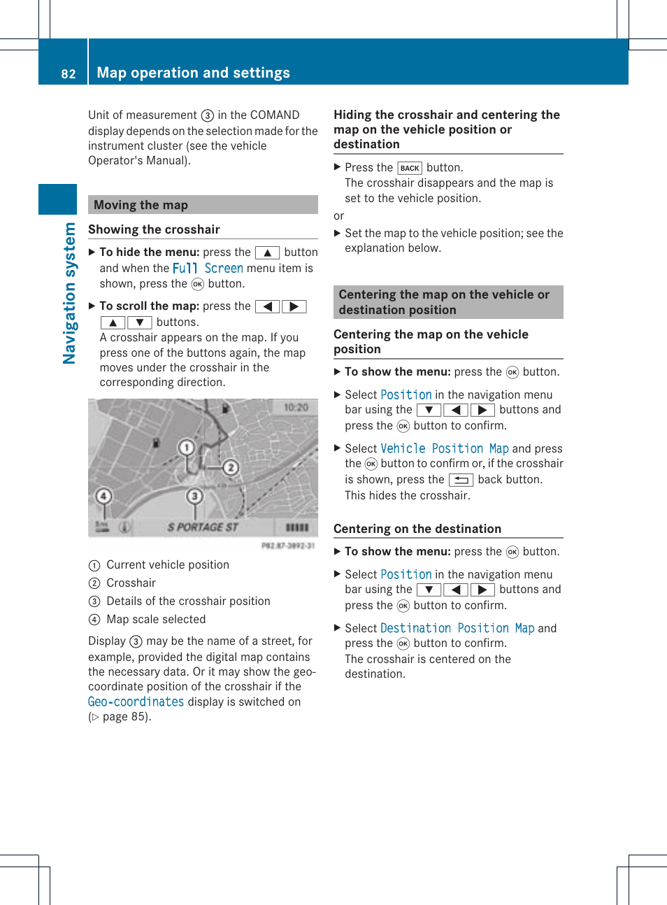 Navigat ion system, Map operation and settings | Mercedes-Benz CLS-Class 2011 COMAND Manual User Manual | Page 84 / 214