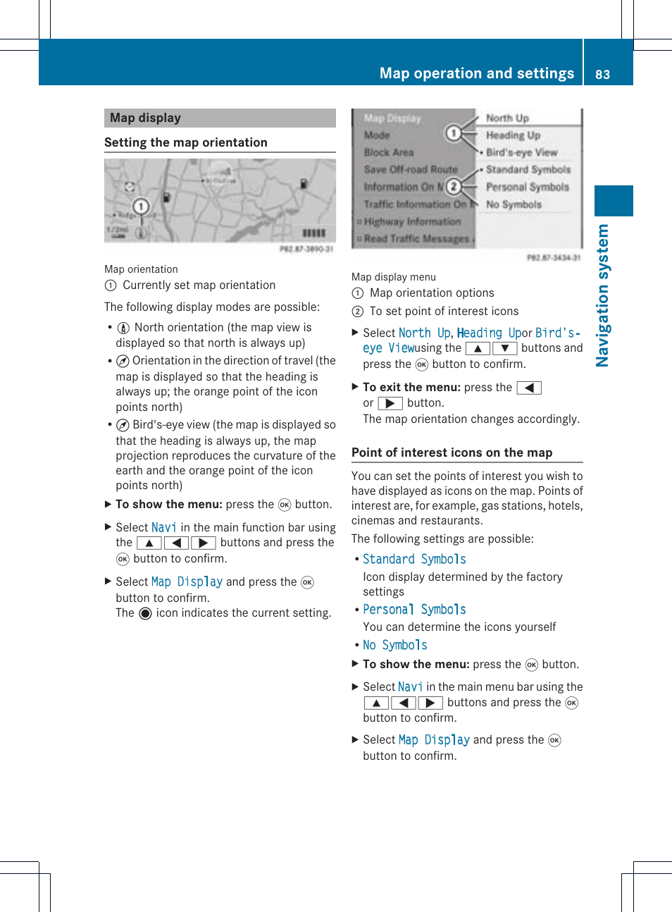 Na vigation system, Map operation and settings | Mercedes-Benz CLS-Class 2011 COMAND Manual User Manual | Page 85 / 214