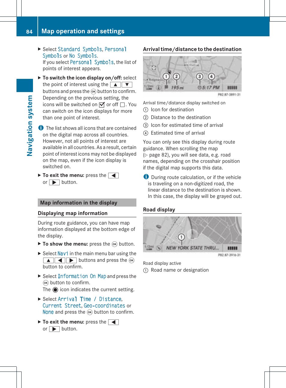 Na vigation system, Map operation and settings | Mercedes-Benz CLS-Class 2011 COMAND Manual User Manual | Page 86 / 214