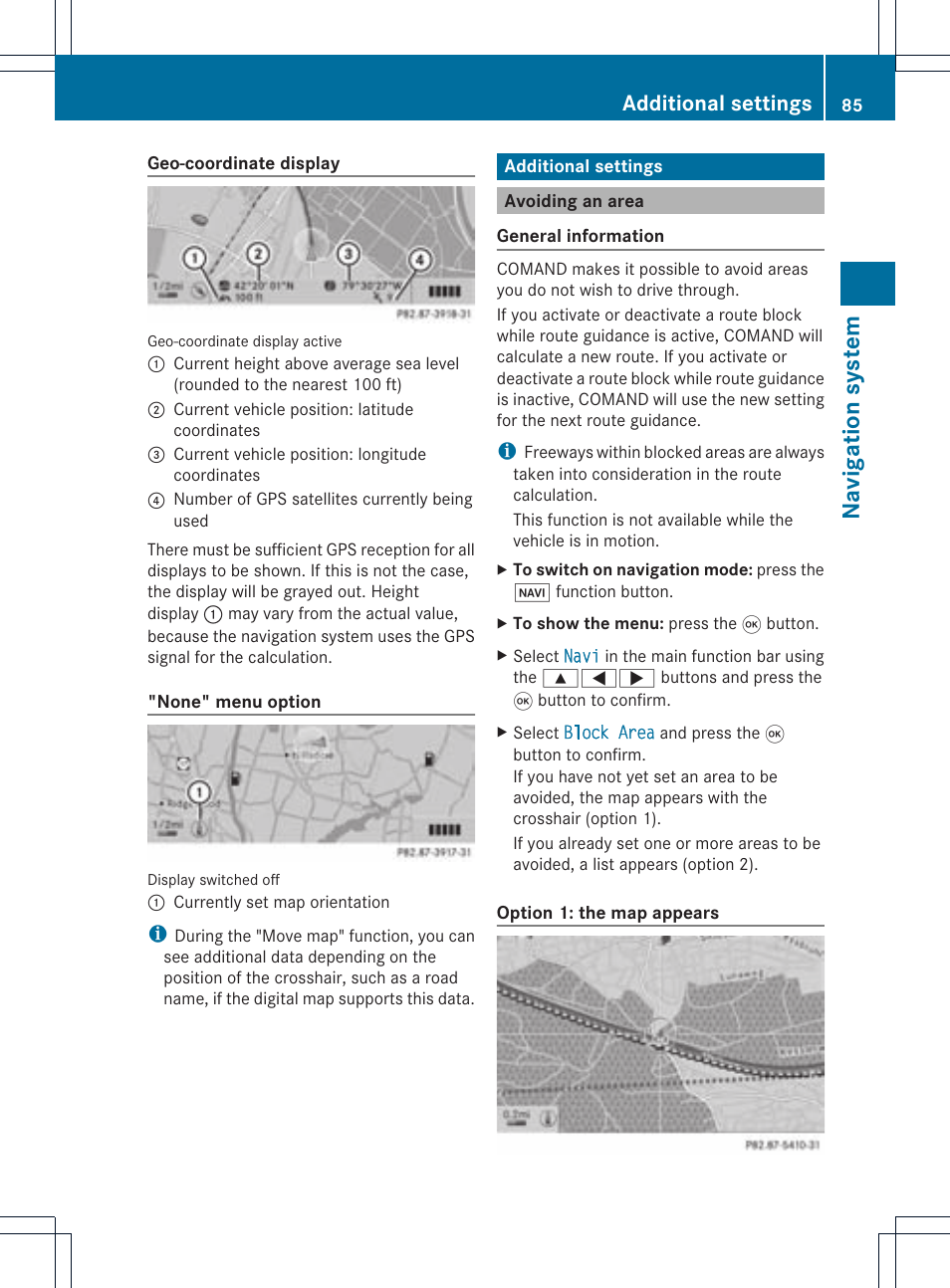 Na vigation system, Additional settings | Mercedes-Benz CLS-Class 2011 COMAND Manual User Manual | Page 87 / 214