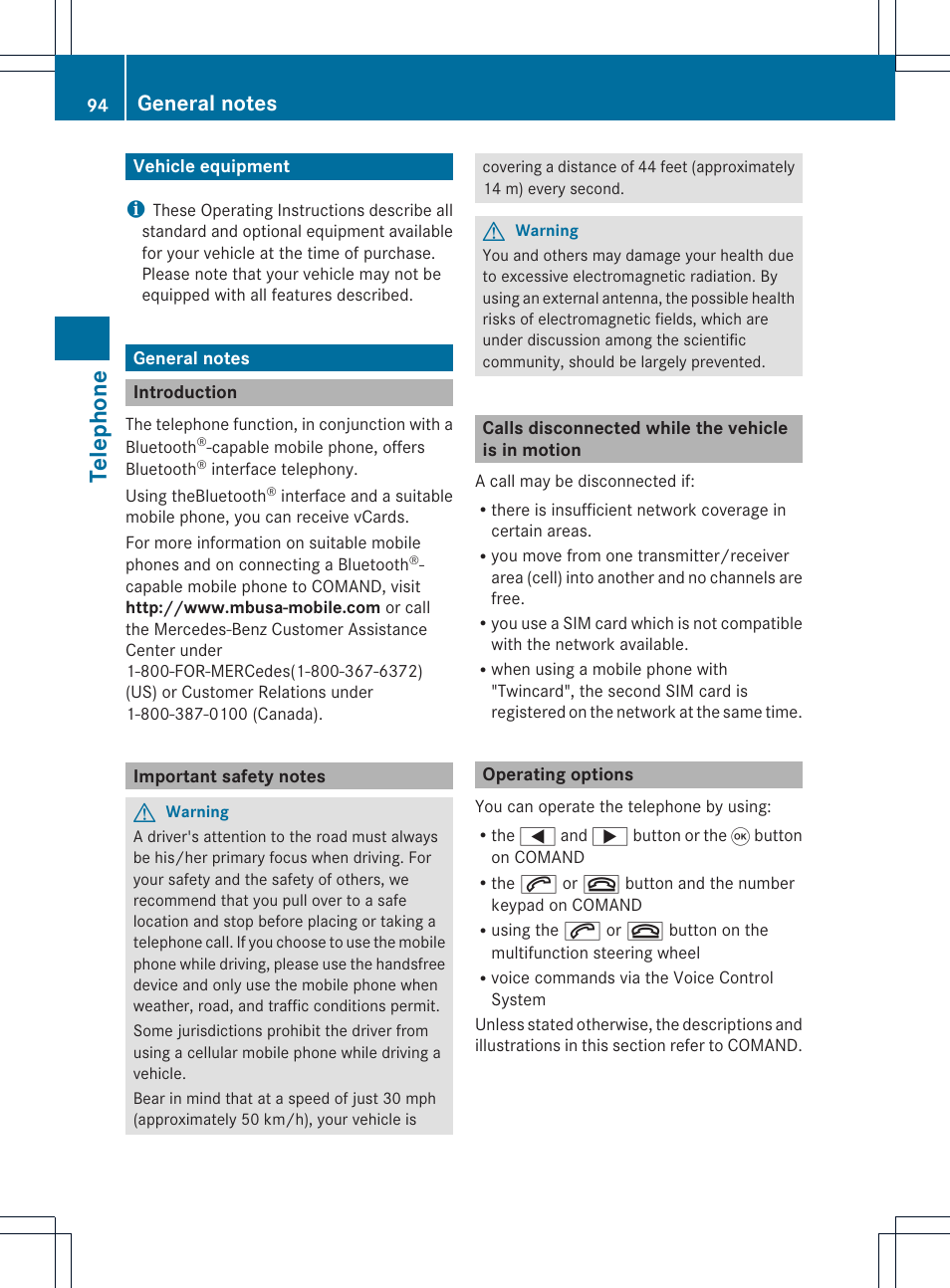 Telephone | Mercedes-Benz CLS-Class 2011 COMAND Manual User Manual | Page 96 / 214