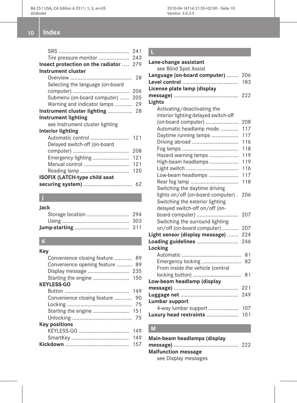 Index | Mercedes-Benz G-Class 2011 Owners Manual User Manual | Page 12 / 364