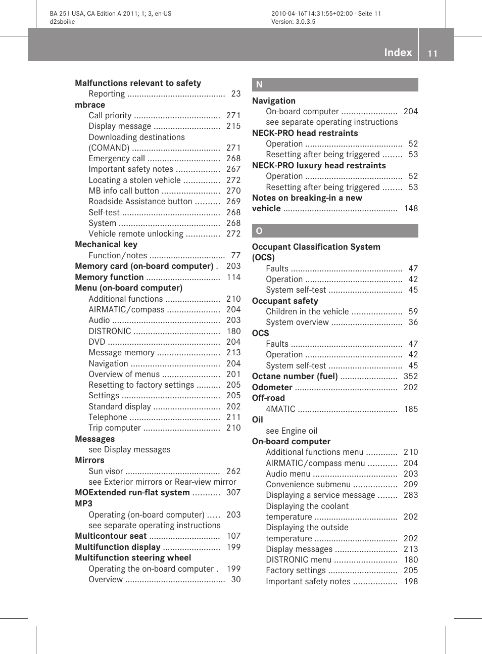 Index | Mercedes-Benz G-Class 2011 Owners Manual User Manual | Page 13 / 364