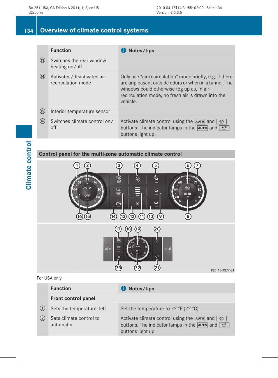 Climate control, Overview of climate control systems | Mercedes-Benz G-Class 2011 Owners Manual User Manual | Page 136 / 364