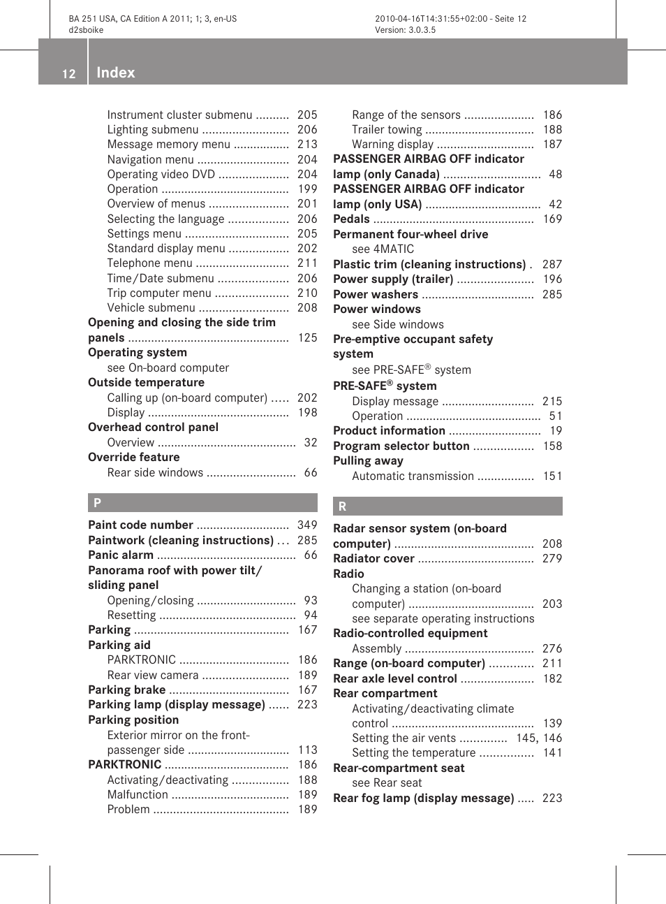 Index | Mercedes-Benz G-Class 2011 Owners Manual User Manual | Page 14 / 364