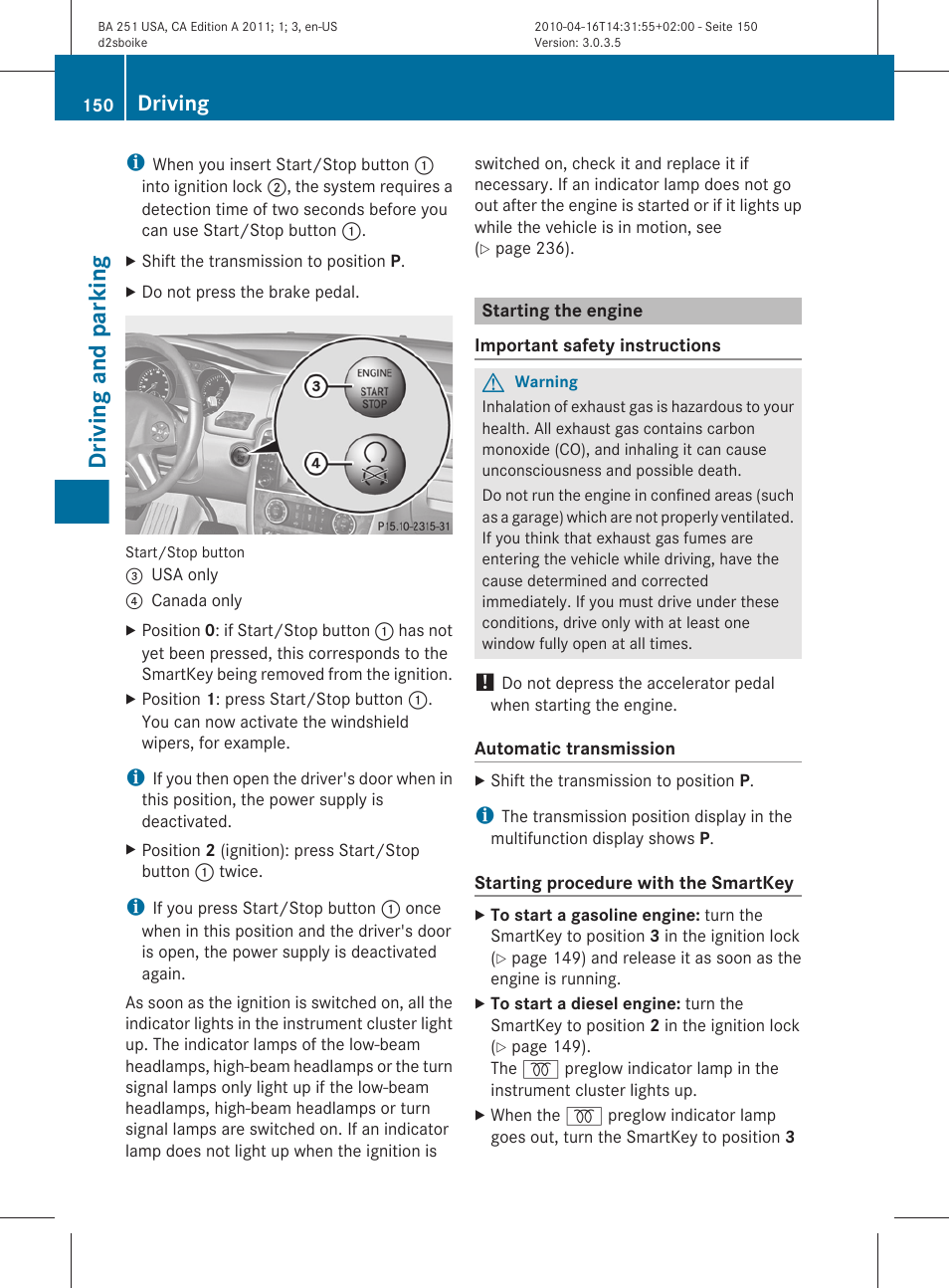 Starting the engine, Driving and parking, Driving | Mercedes-Benz G-Class 2011 Owners Manual User Manual | Page 152 / 364