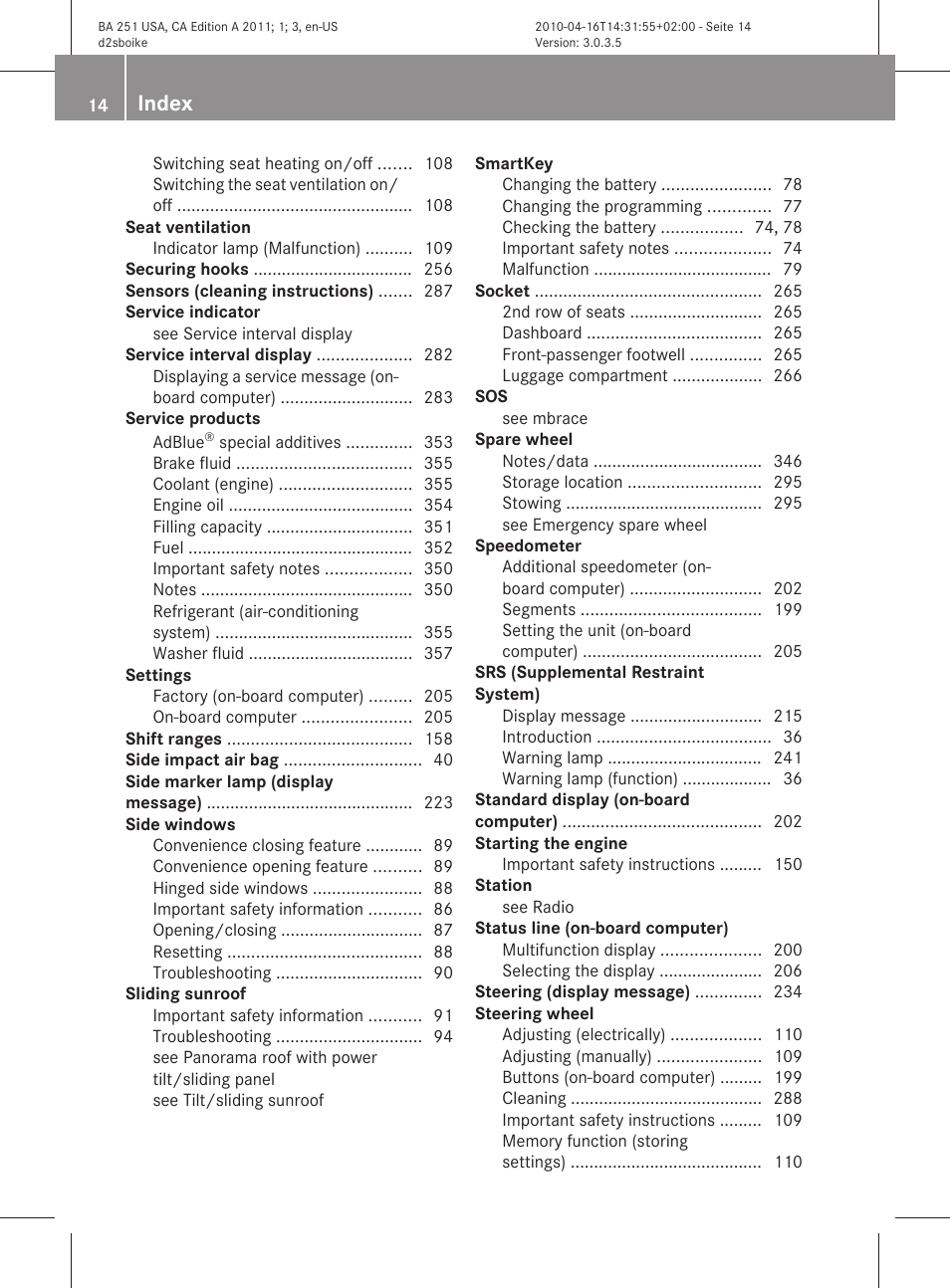 Index | Mercedes-Benz G-Class 2011 Owners Manual User Manual | Page 16 / 364