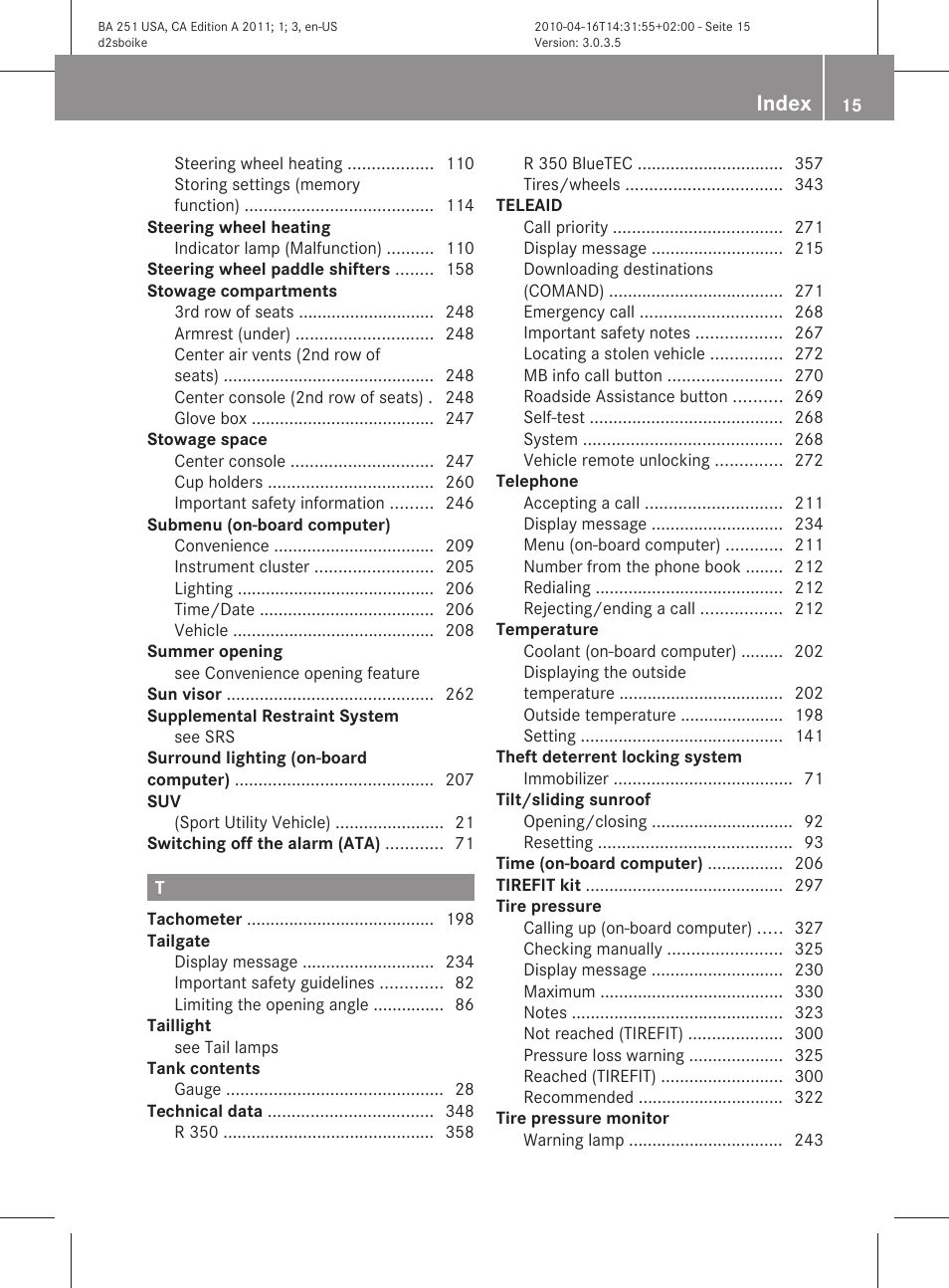 Index | Mercedes-Benz G-Class 2011 Owners Manual User Manual | Page 17 / 364