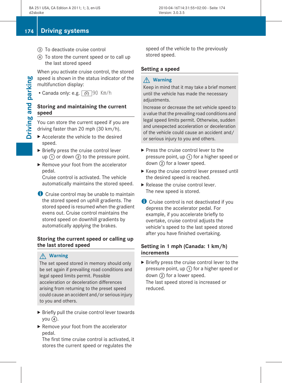 Driving and parking, Driving systems | Mercedes-Benz G-Class 2011 Owners Manual User Manual | Page 176 / 364