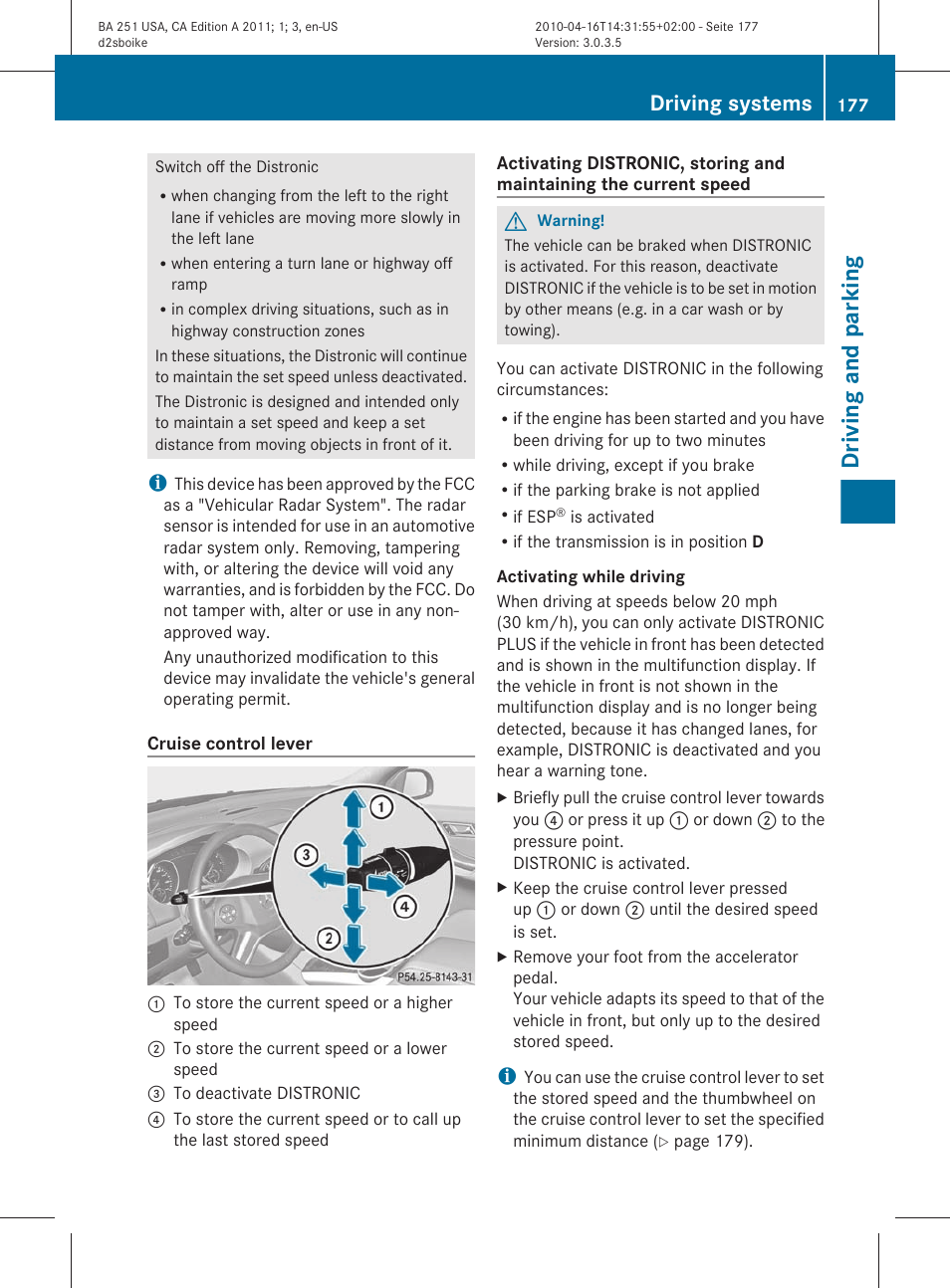 Driving and parking, Driving systems | Mercedes-Benz G-Class 2011 Owners Manual User Manual | Page 179 / 364