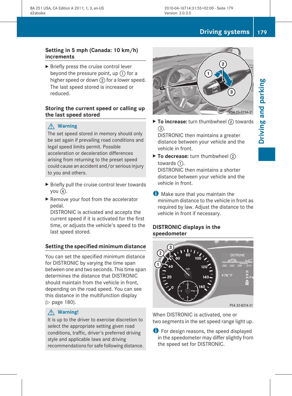 Driving and parking, Driving systems | Mercedes-Benz G-Class 2011 Owners Manual User Manual | Page 181 / 364