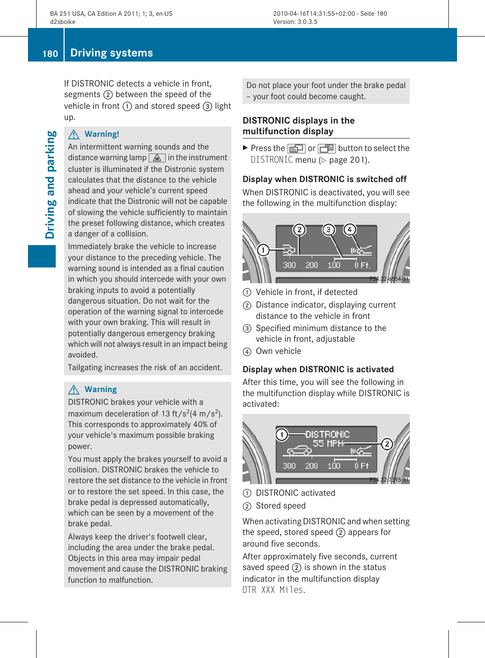 Driving and parking, Driving systems | Mercedes-Benz G-Class 2011 Owners Manual User Manual | Page 182 / 364