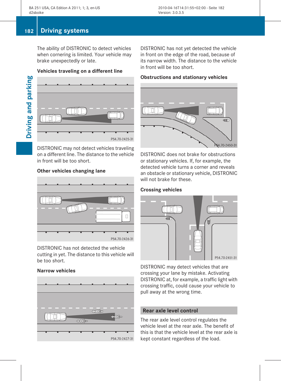 Rear axle level control, Driving and parking, Driving systems | Mercedes-Benz G-Class 2011 Owners Manual User Manual | Page 184 / 364