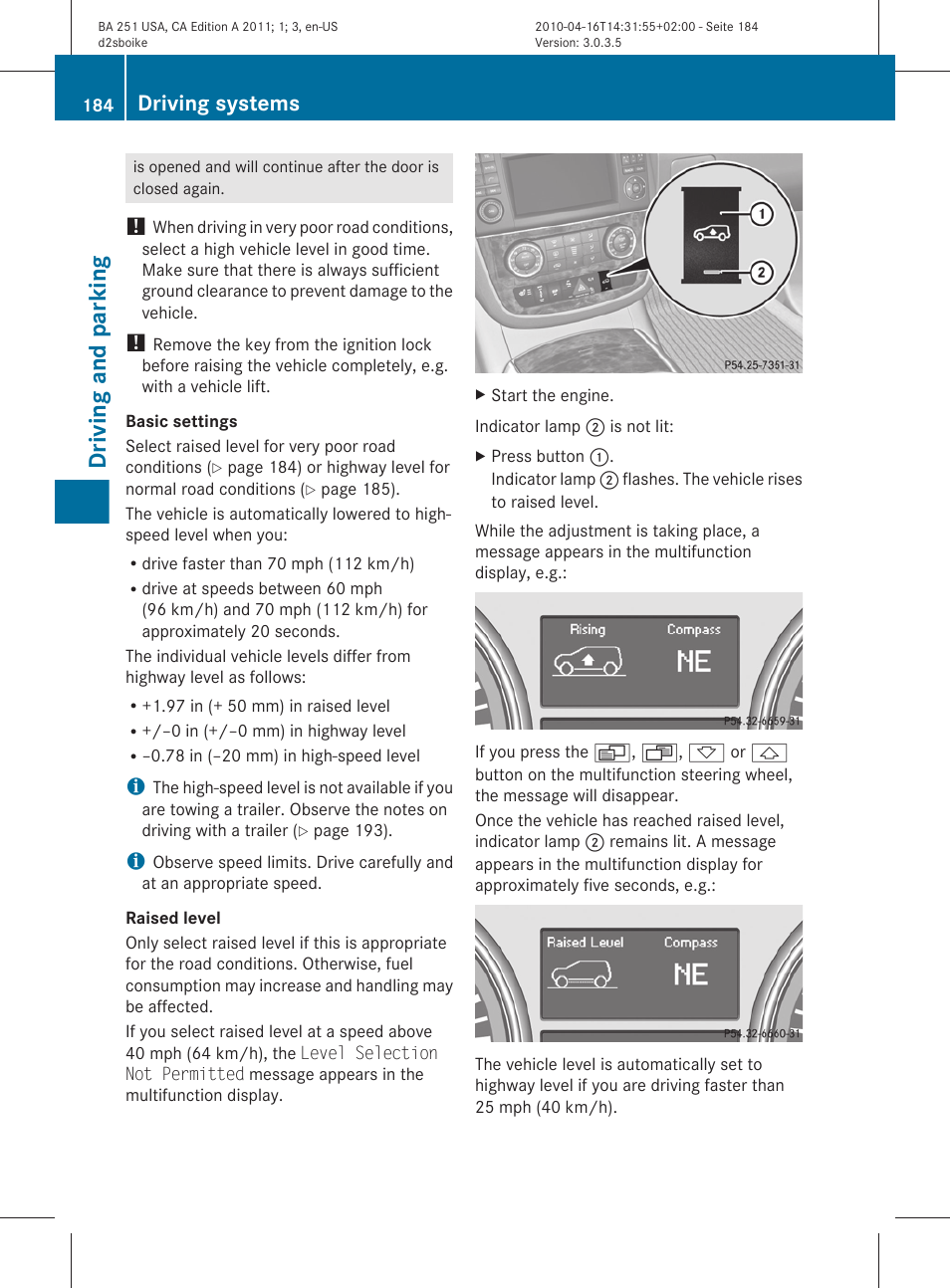 Driving and parking, Driving systems | Mercedes-Benz G-Class 2011 Owners Manual User Manual | Page 186 / 364