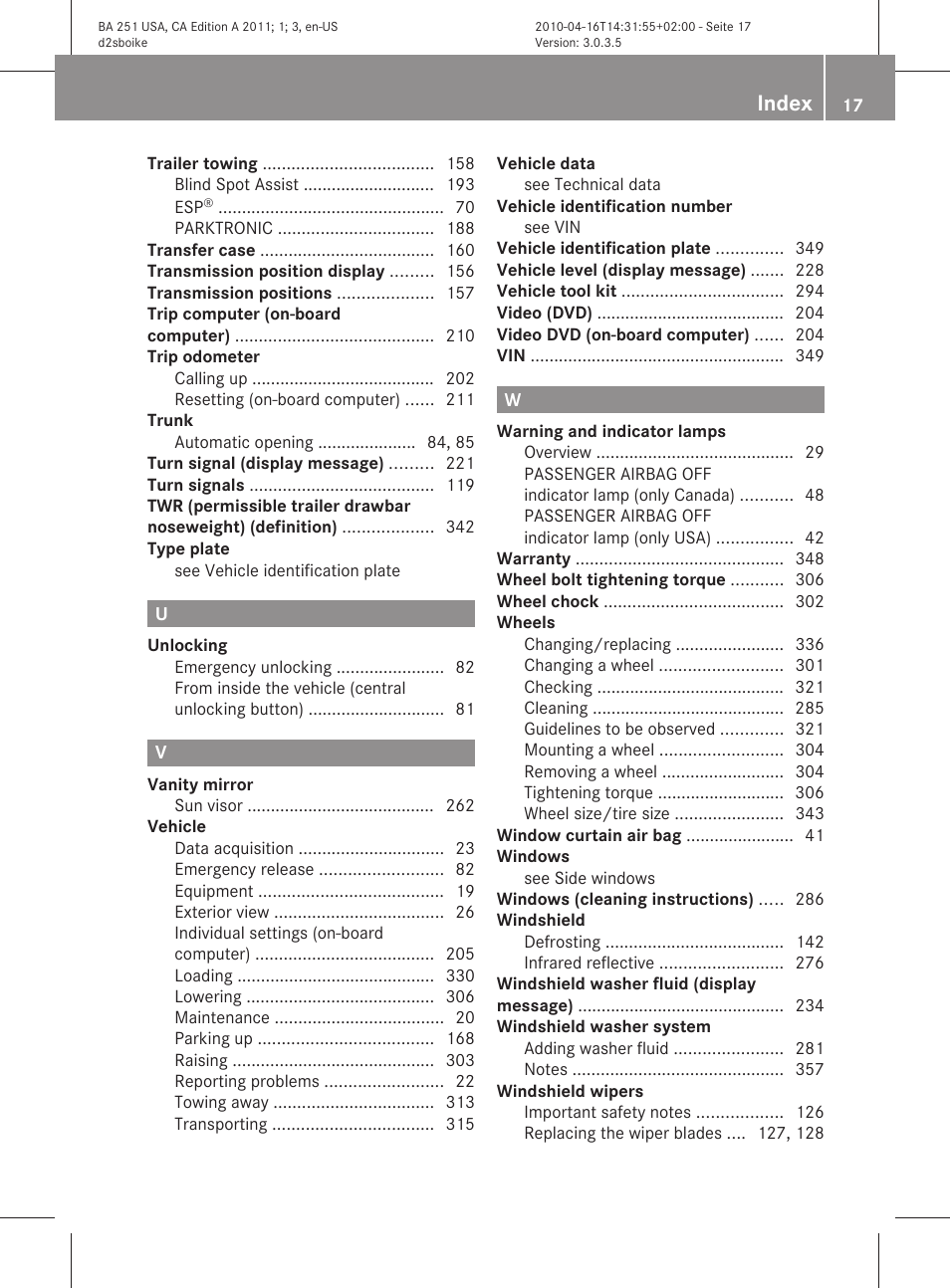 Index | Mercedes-Benz G-Class 2011 Owners Manual User Manual | Page 19 / 364