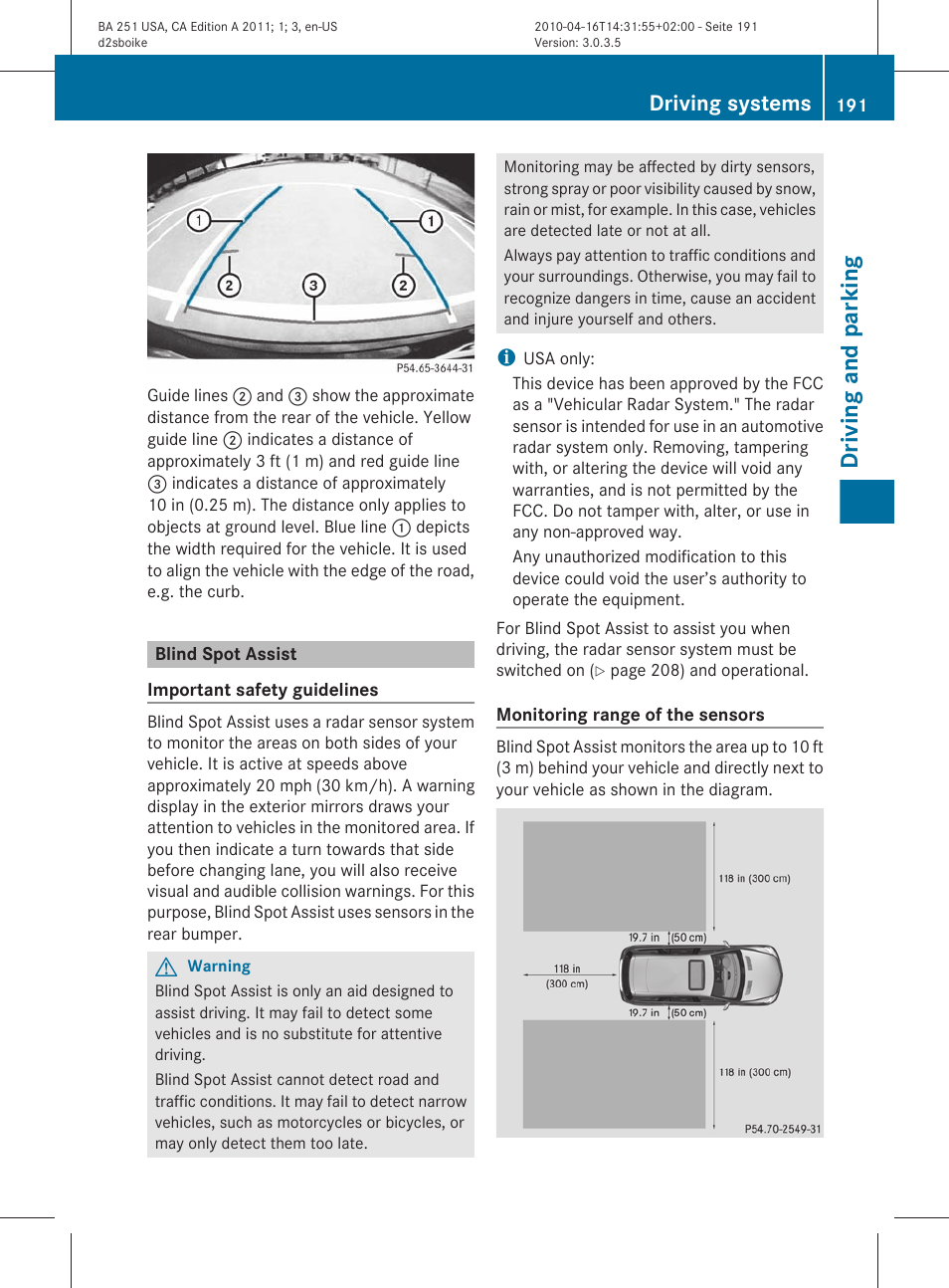 Blind spot assist, Driving and parking, Driving systems | Mercedes-Benz G-Class 2011 Owners Manual User Manual | Page 193 / 364