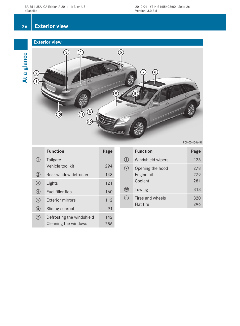 At a glance, Exterior view | Mercedes-Benz G-Class 2011 Owners Manual User Manual | Page 28 / 364