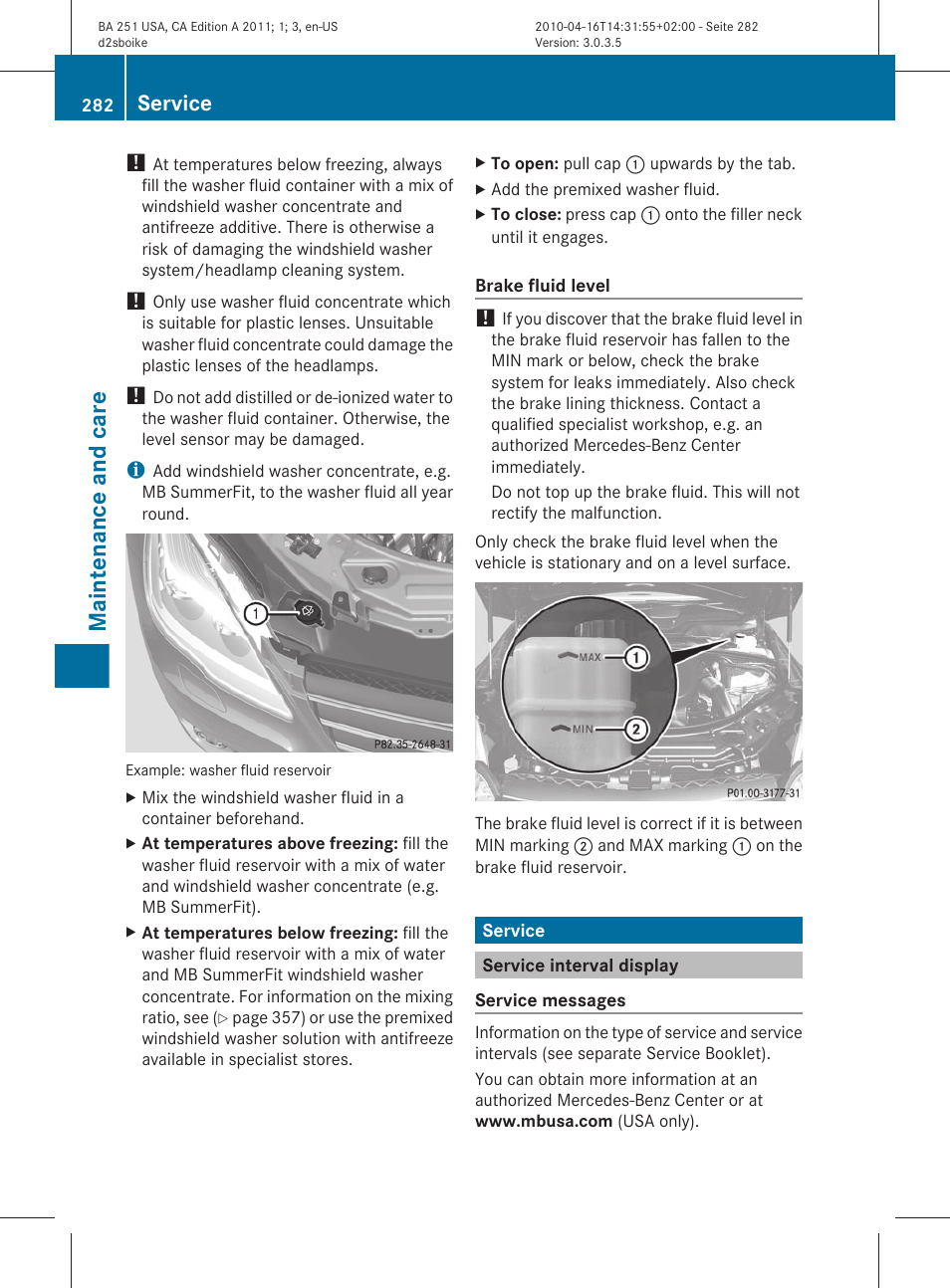 Service, Service interval display, Maintenance and care | Mercedes-Benz G-Class 2011 Owners Manual User Manual | Page 284 / 364