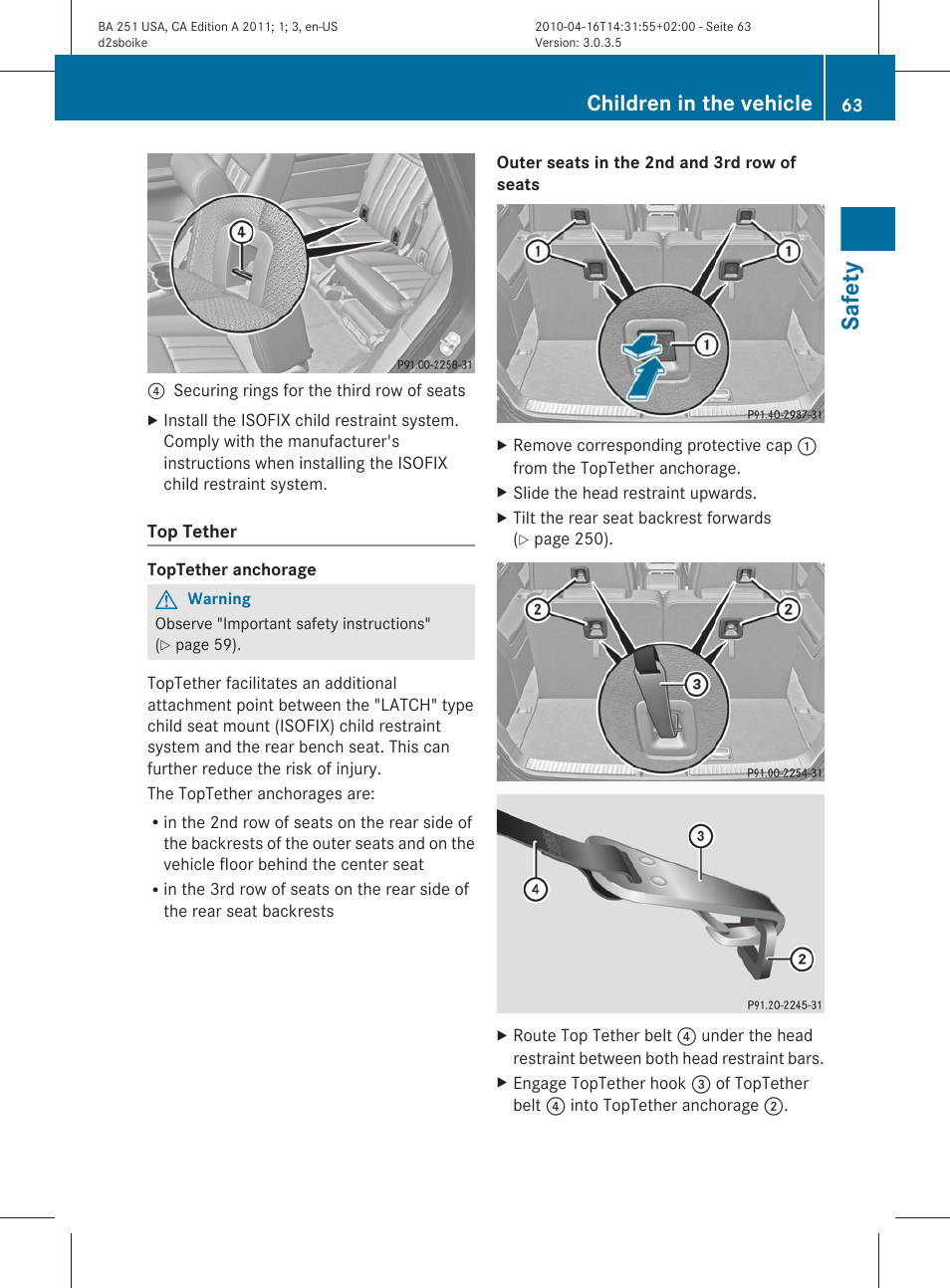 Safety, Children in the vehicle | Mercedes-Benz G-Class 2011 Owners Manual User Manual | Page 65 / 364