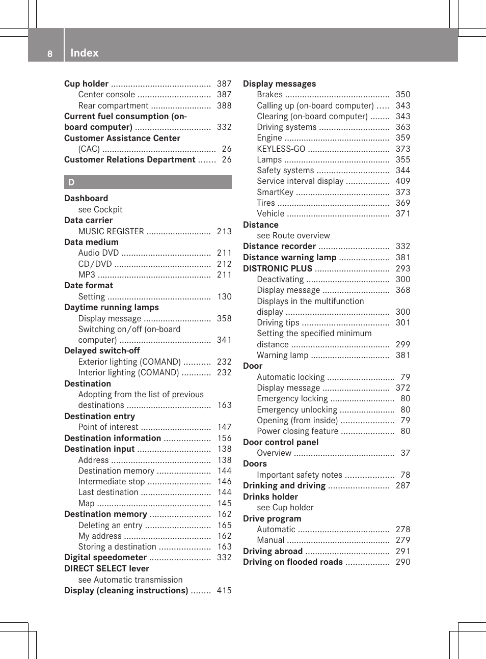 Index | Mercedes-Benz CL-Class 2011 User Manual | Page 10 / 480