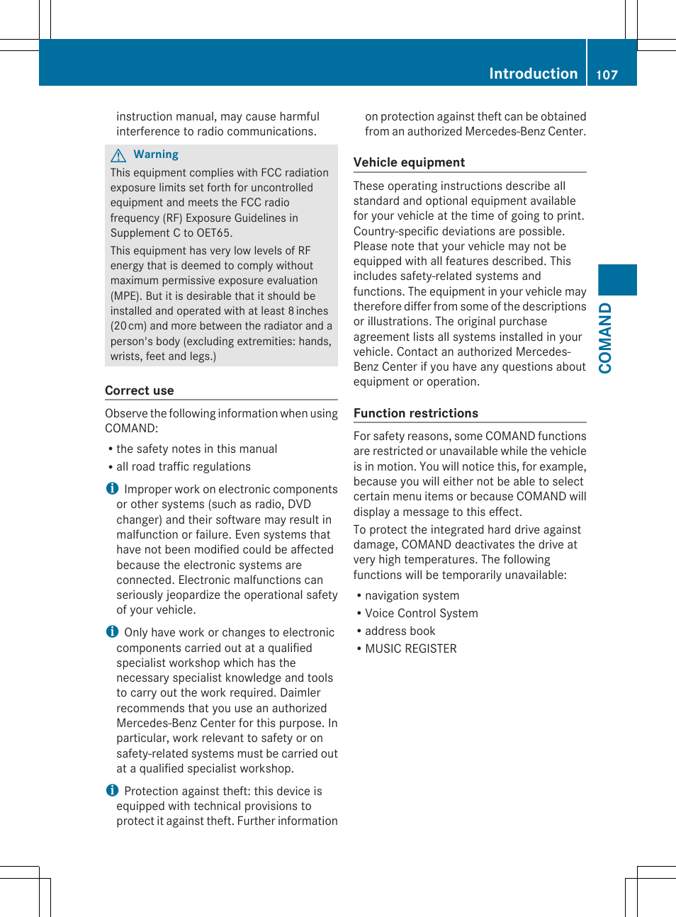 Comand, Introduction | Mercedes-Benz CL-Class 2011 User Manual | Page 109 / 480