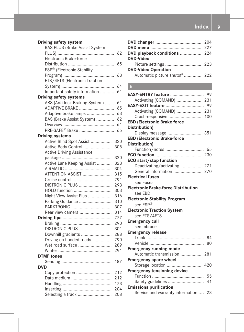 Index | Mercedes-Benz CL-Class 2011 User Manual | Page 11 / 480