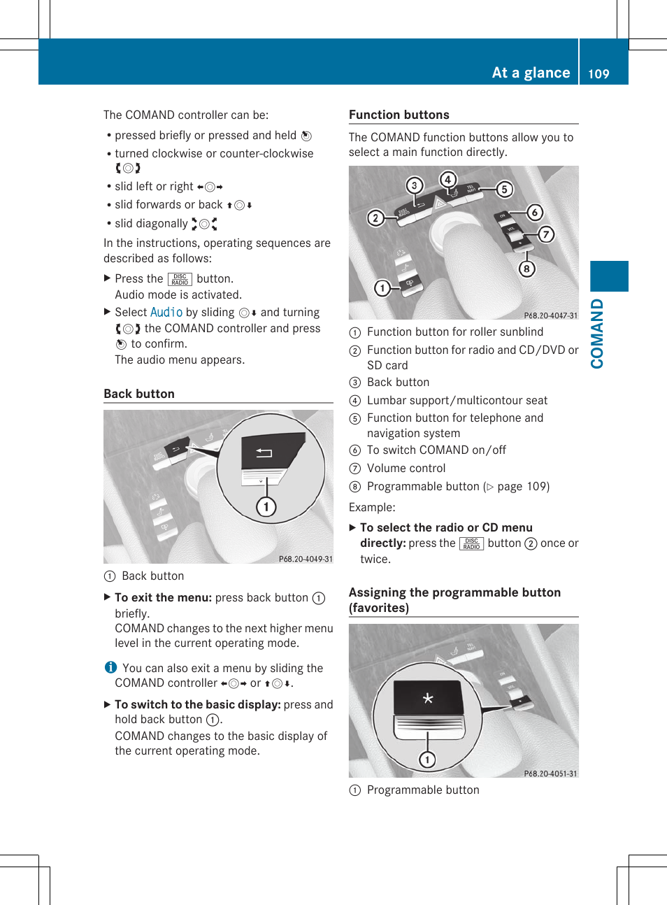 Comand, At a glance | Mercedes-Benz CL-Class 2011 User Manual | Page 111 / 480