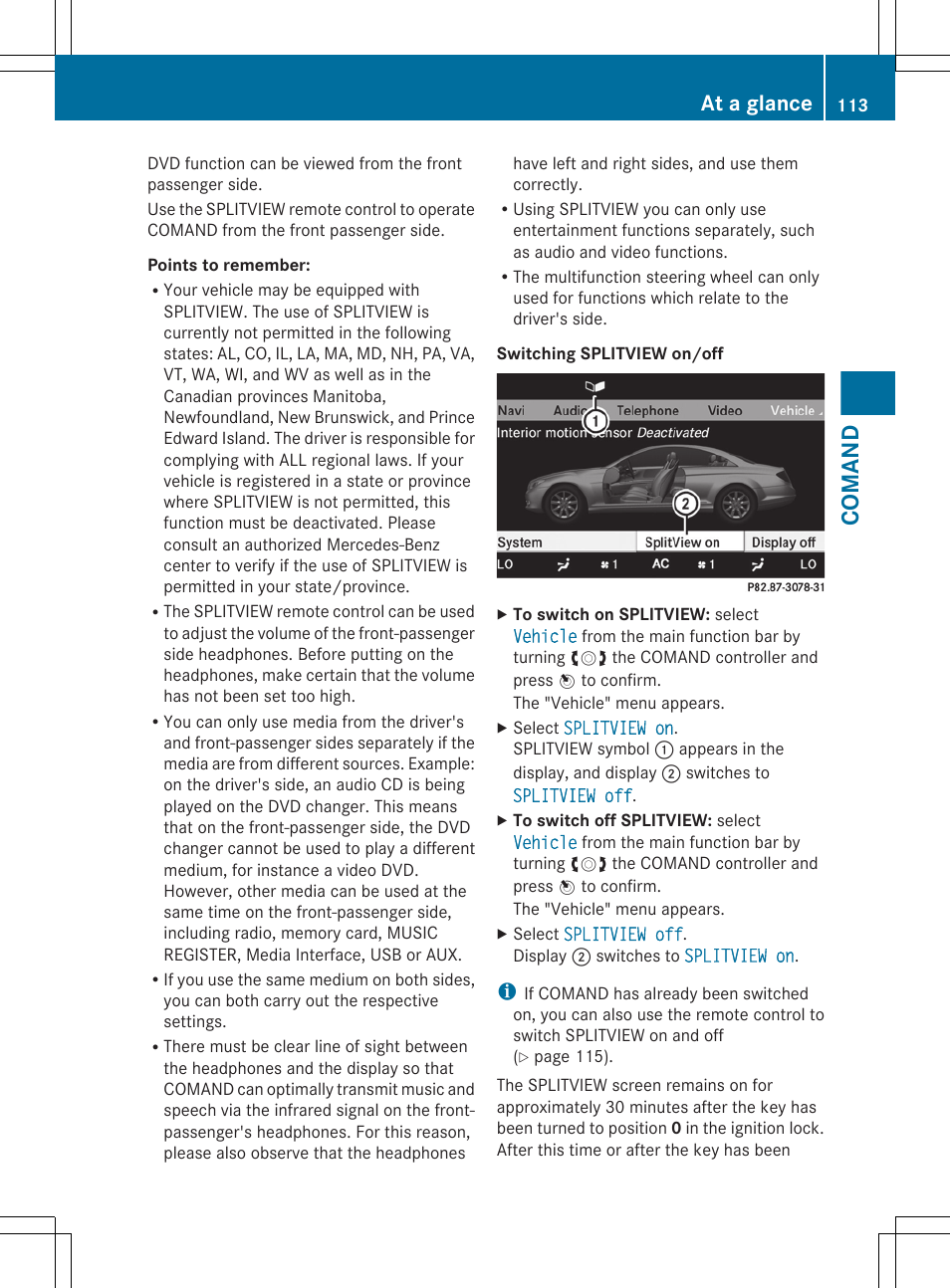 Comand, At a glance | Mercedes-Benz CL-Class 2011 User Manual | Page 115 / 480