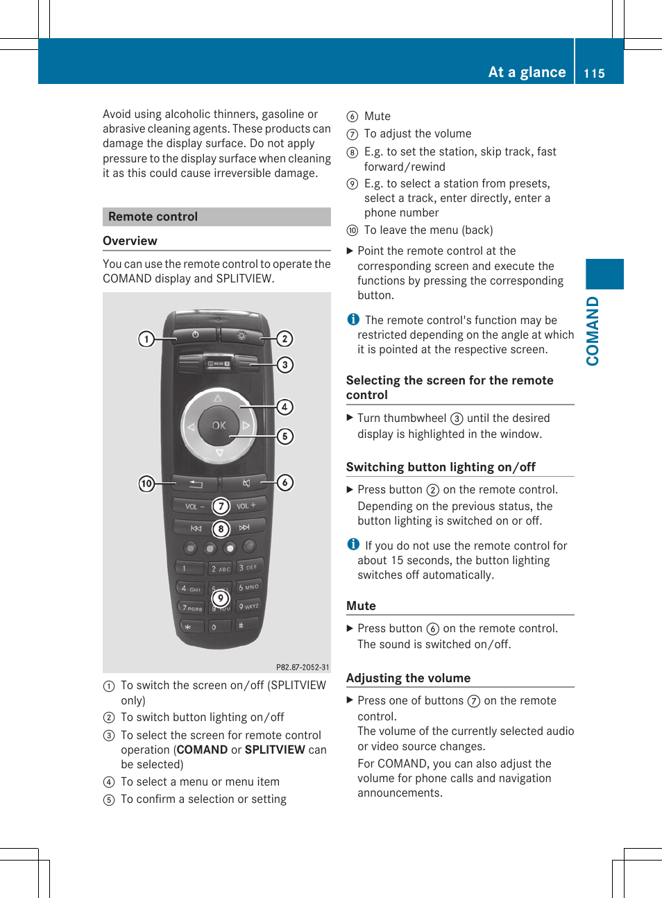 Remote control, Comand, At a glance | Mercedes-Benz CL-Class 2011 User Manual | Page 117 / 480
