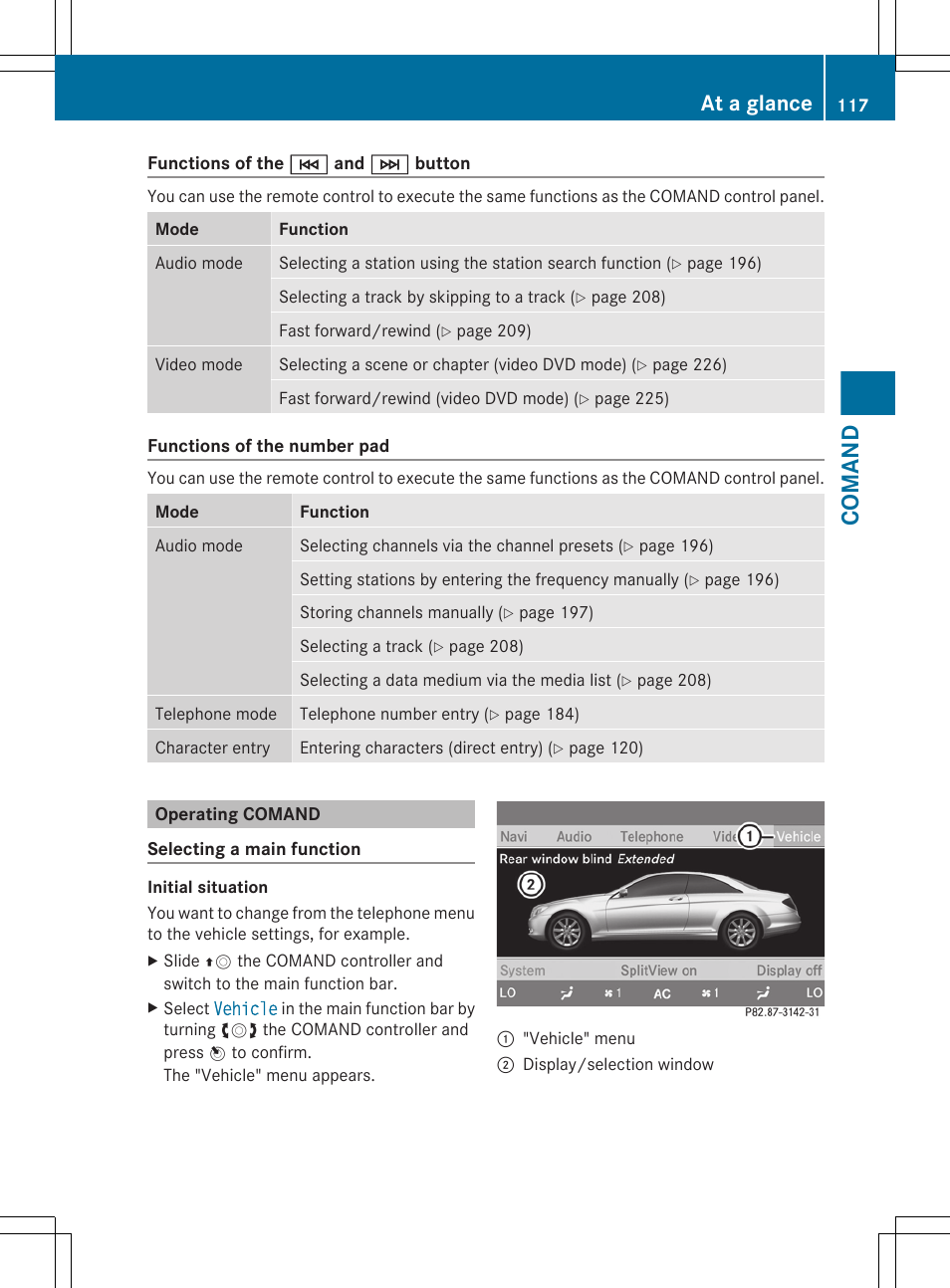 Operating comand, Comand, At a glance | Mercedes-Benz CL-Class 2011 User Manual | Page 119 / 480