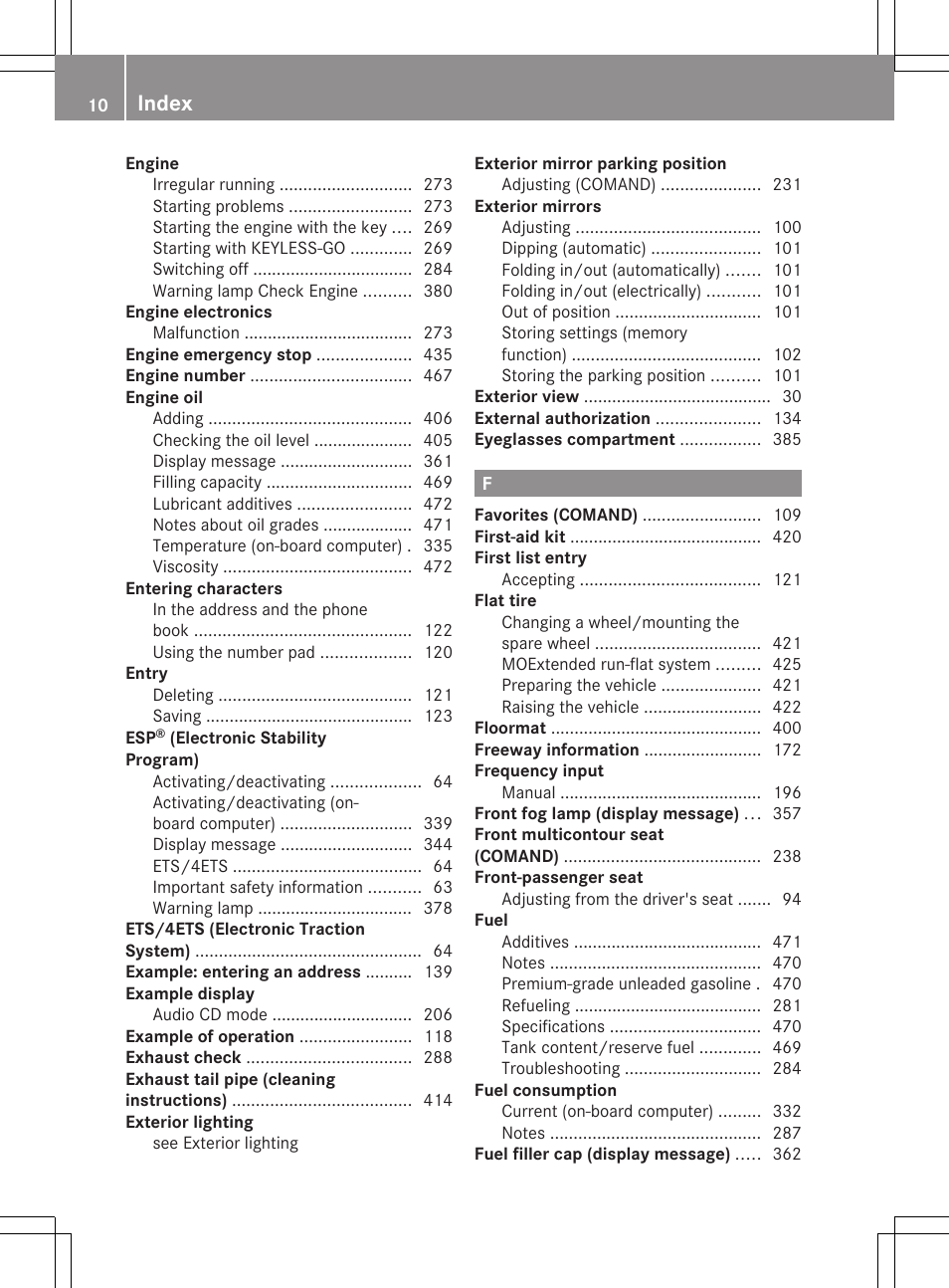 Index | Mercedes-Benz CL-Class 2011 User Manual | Page 12 / 480