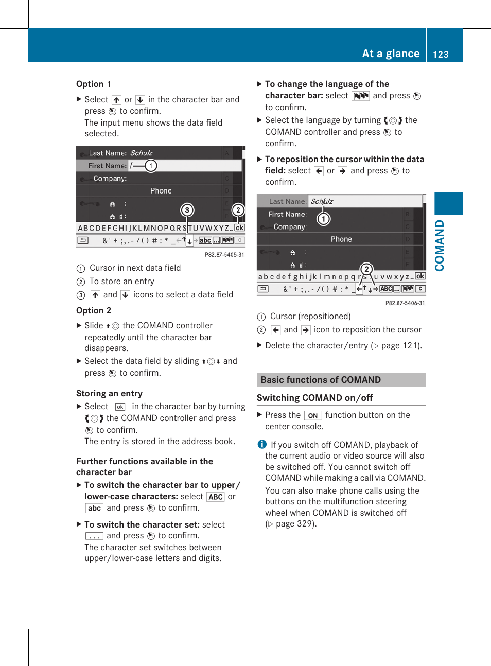 Basic functions of comand, Comand, At a glance | Mercedes-Benz CL-Class 2011 User Manual | Page 125 / 480