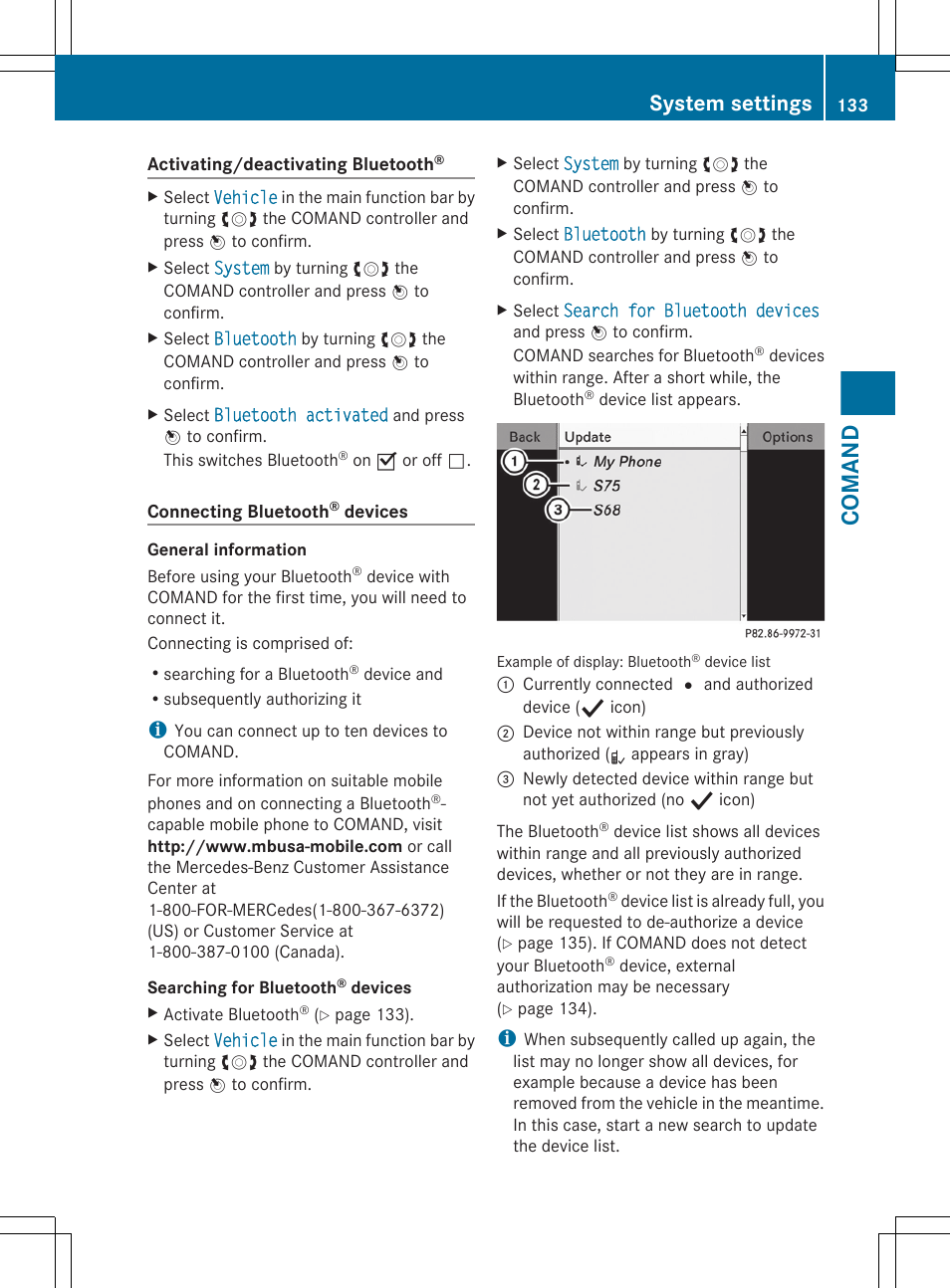 Comand, System settings | Mercedes-Benz CL-Class 2011 User Manual | Page 135 / 480