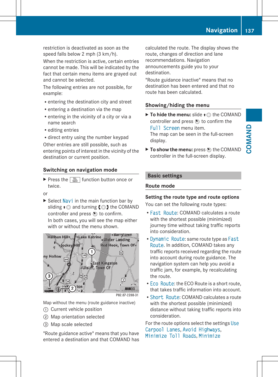 Basic settings, Comand, Navigation | Mercedes-Benz CL-Class 2011 User Manual | Page 139 / 480