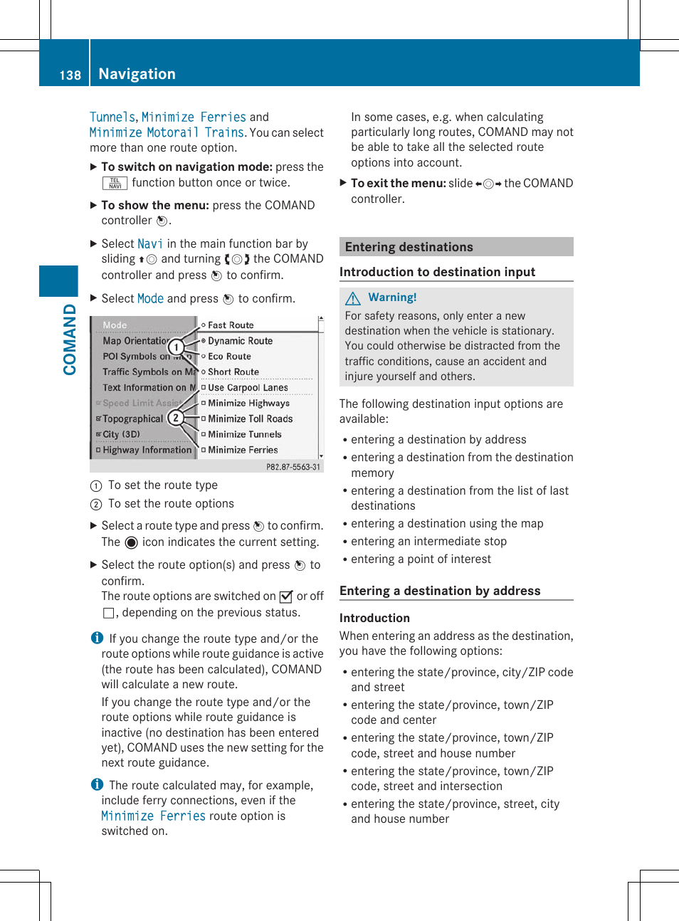 Entering destinations, Comand, Navigation | Mercedes-Benz CL-Class 2011 User Manual | Page 140 / 480