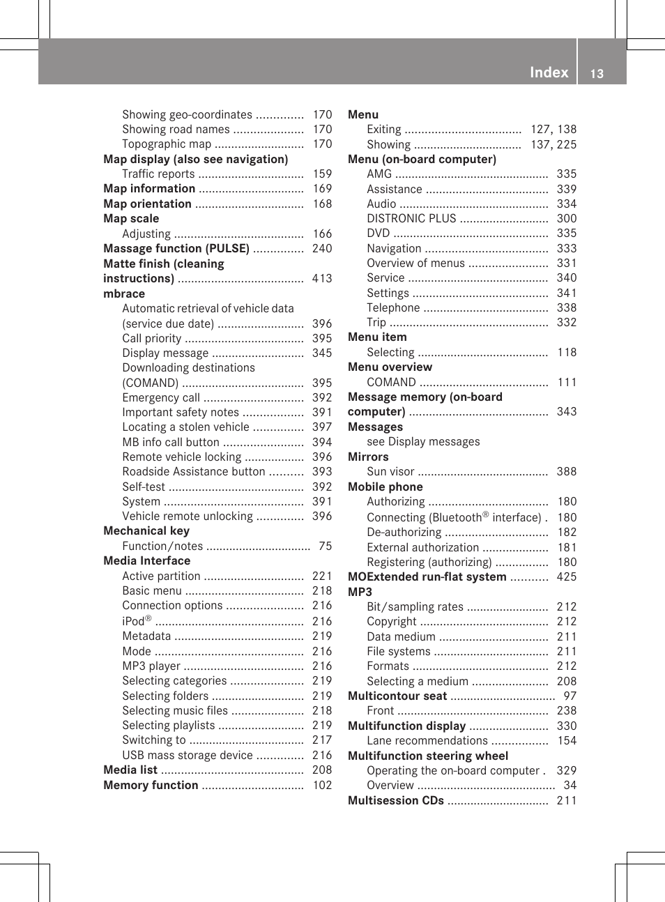 Index | Mercedes-Benz CL-Class 2011 User Manual | Page 15 / 480