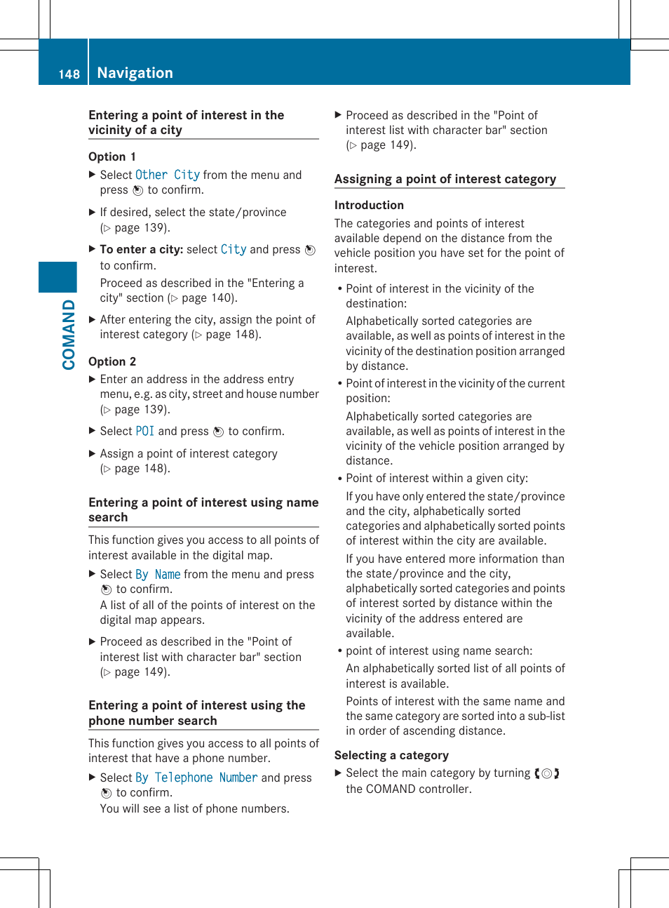 Interest category, Comand, Navigation | Mercedes-Benz CL-Class 2011 User Manual | Page 150 / 480