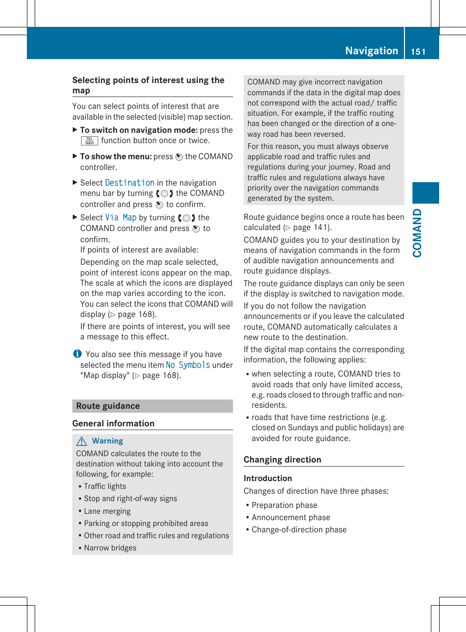 Route guidance, Guidance begins, Comand | Navigation | Mercedes-Benz CL-Class 2011 User Manual | Page 153 / 480