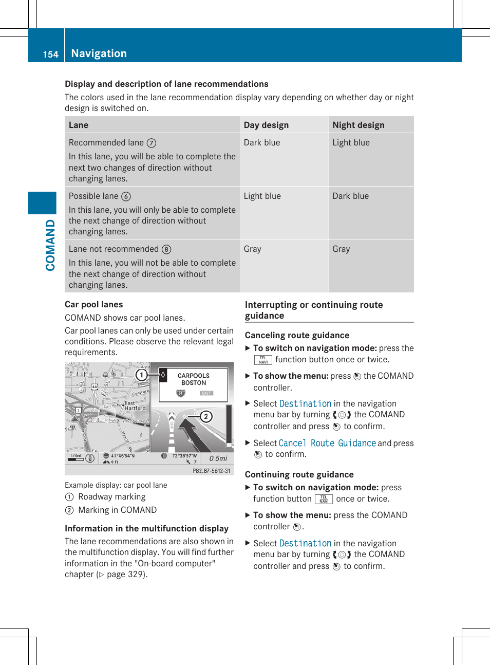 Comand, Navigation | Mercedes-Benz CL-Class 2011 User Manual | Page 156 / 480