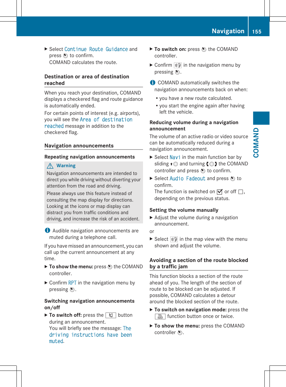 Comand, Navigation | Mercedes-Benz CL-Class 2011 User Manual | Page 157 / 480