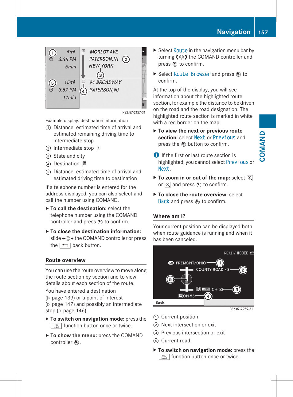 Comand, Navigation | Mercedes-Benz CL-Class 2011 User Manual | Page 159 / 480