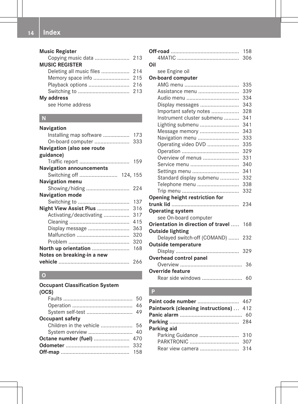 Index | Mercedes-Benz CL-Class 2011 User Manual | Page 16 / 480