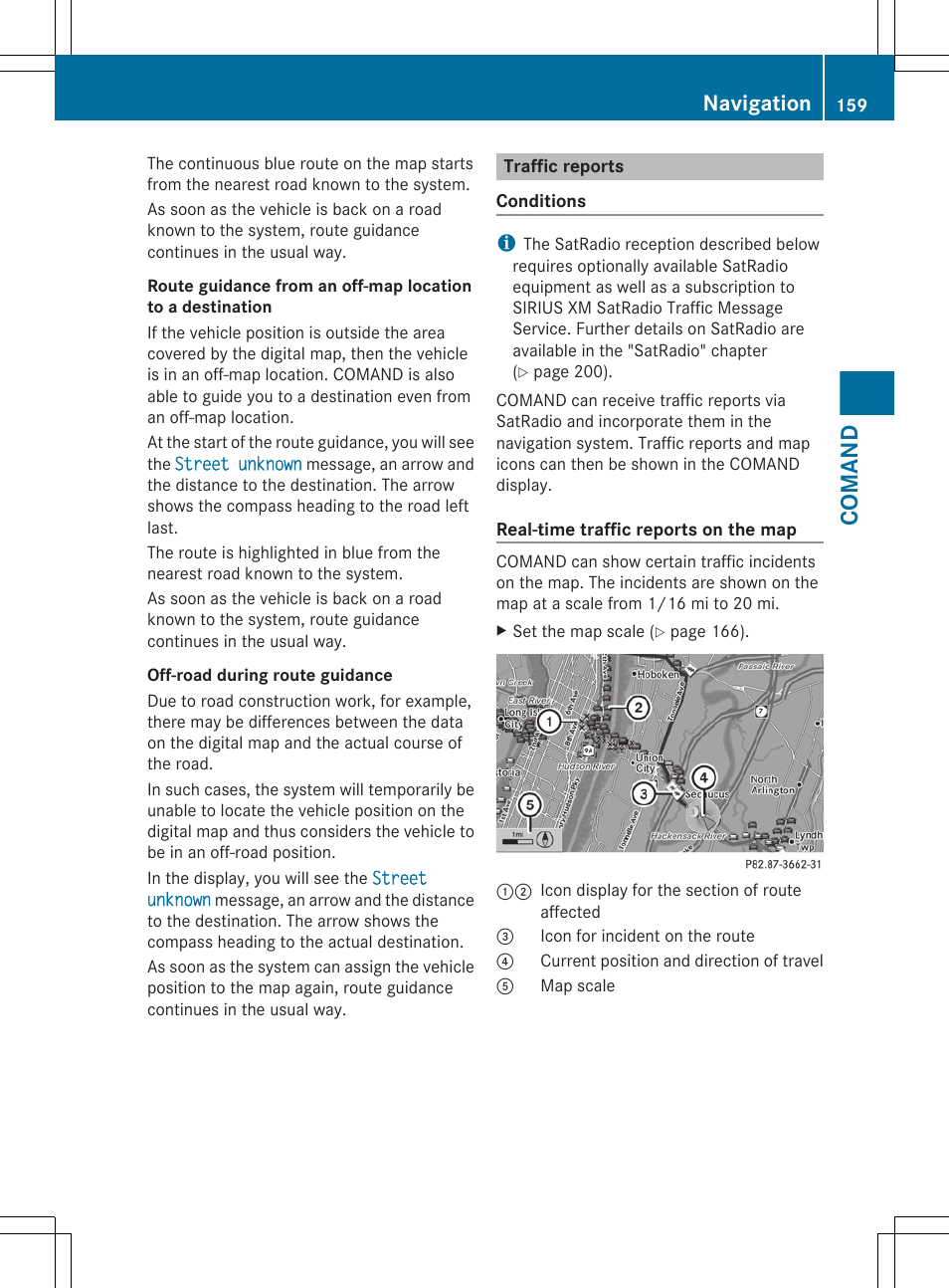 Traffic reports, Comand, Navigation | Mercedes-Benz CL-Class 2011 User Manual | Page 161 / 480