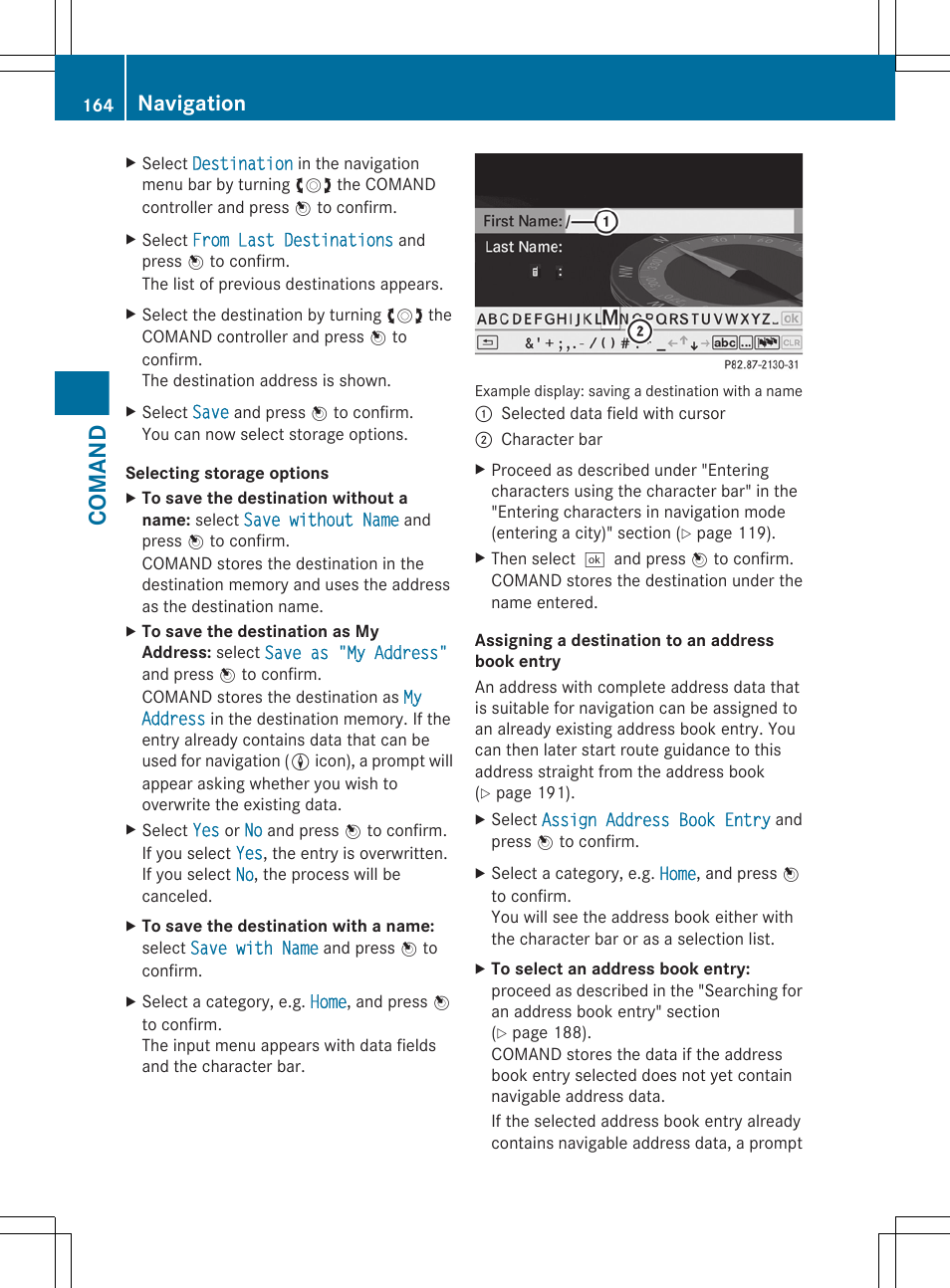 Options, Comand, Navigation | Mercedes-Benz CL-Class 2011 User Manual | Page 166 / 480