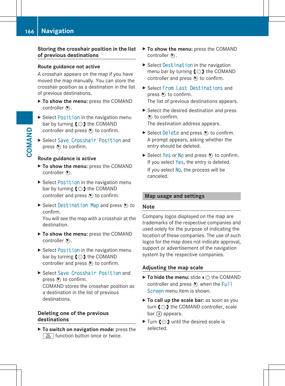 Map usage and settings, Set the map scale, Comand | Navigation | Mercedes-Benz CL-Class 2011 User Manual | Page 168 / 480